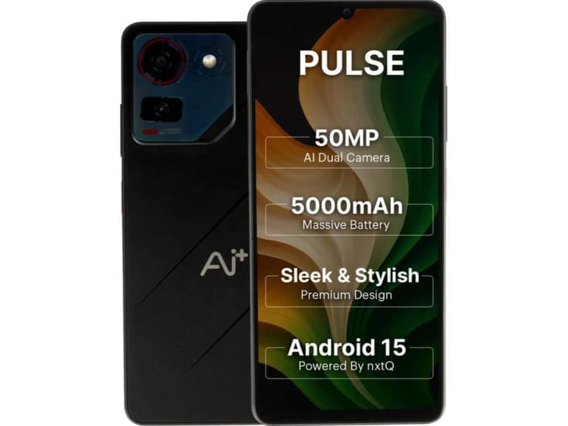 Ai+ Pulse Smartphone, 6GB RAM, 128GB Storage - Black