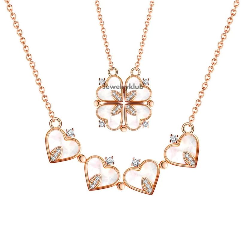 Jewelryklub 2 Way Multi Wearing Magnetic Heart Clover Fancy & Stylish Everyday Jewellery Accessories Necklace For Women & Girls Design 2