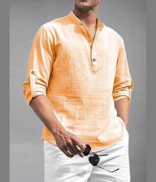 BHUVIKOO Cotton Blend Plain Shirt Style Kurta For Men ( Light Green )