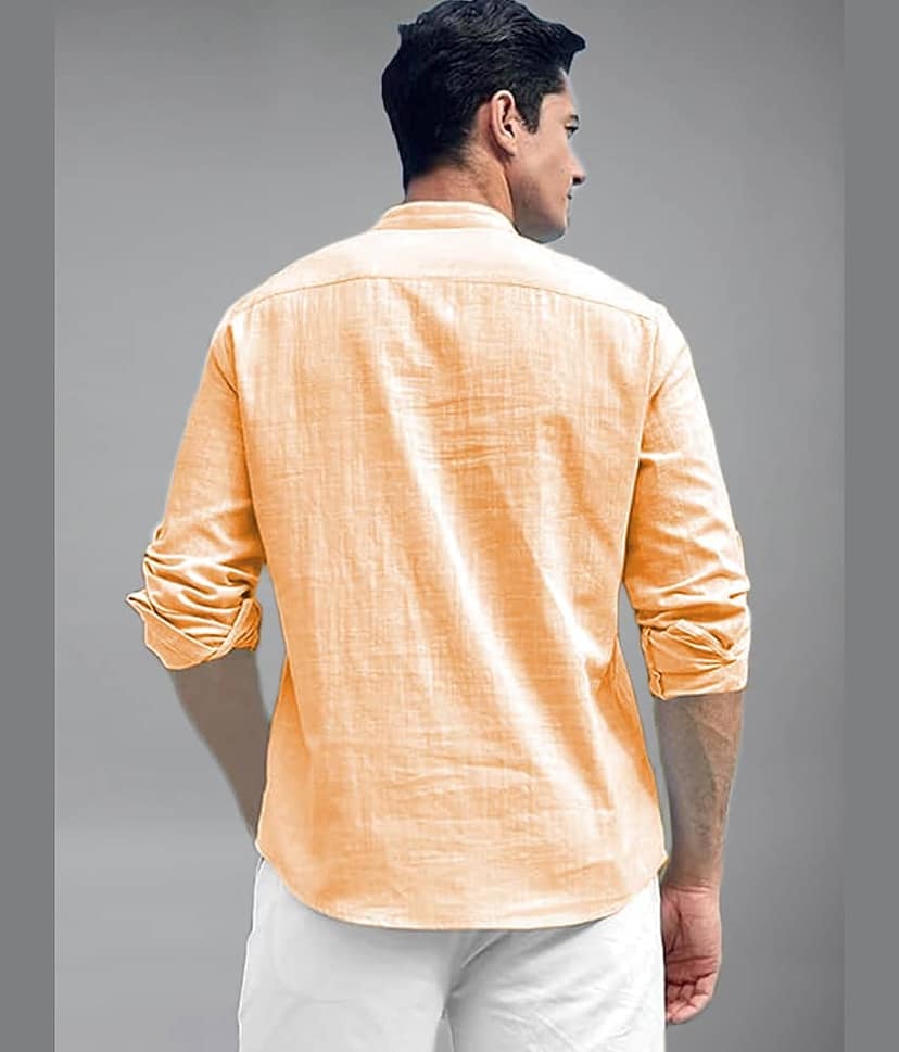 BHUVIKOO Cotton Blend Plain Shirt Style Kurta For Men ( Light Green ) view 2