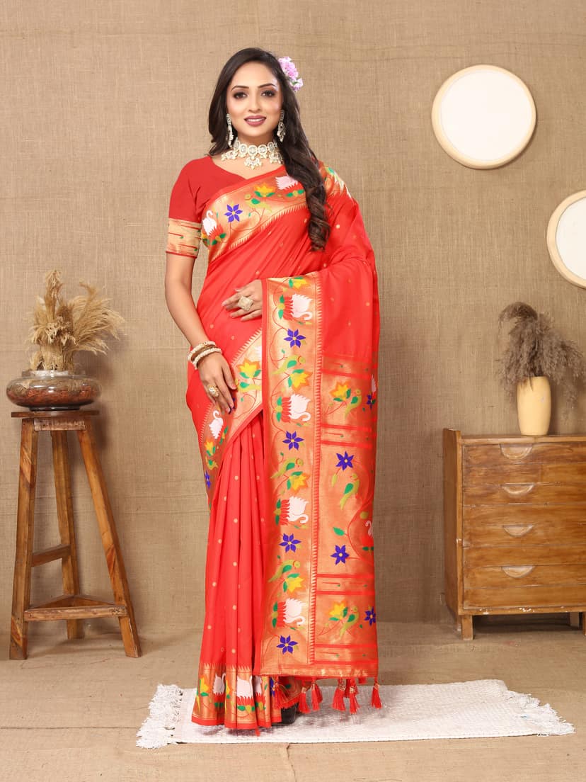 Soft Paithani silk saree with Meenakari weaw...