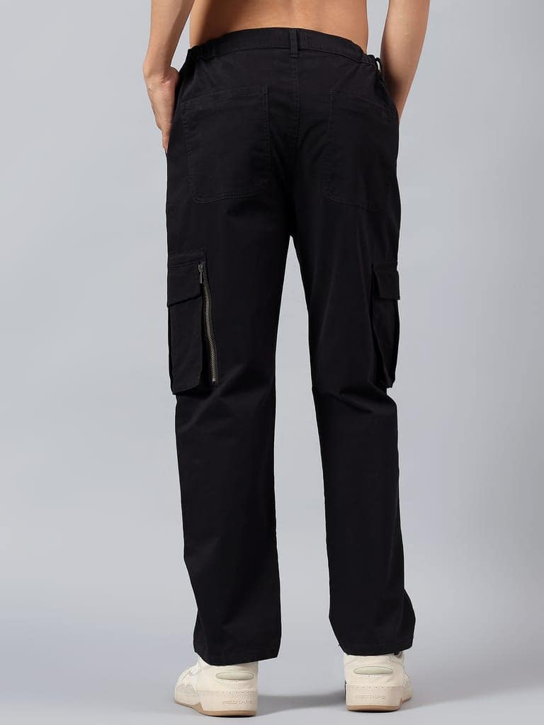 Men's Black Regular Fit Cotton Blend Cargo Pants view 2