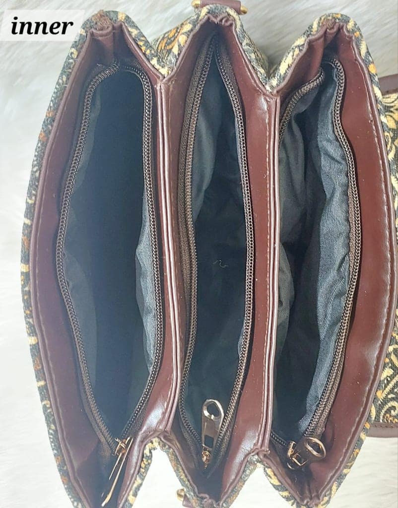 Brown and Orange Striped Handbag with Detachable Strap view 3