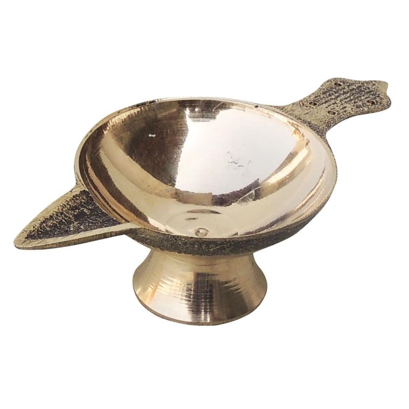 Brass Table Decor Oil Lamp Deepak No. 3 - Traditional Brass Diya for Temple Lighting, Height : 1.4 Inch (FMAS626 D) view 3