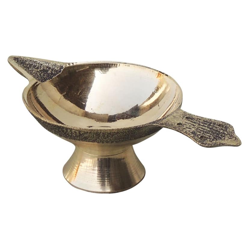 Brass Table Decor Oil Lamp Deepak No. 3 - Traditional Brass Diya for Temple Lighting, Height : 1.4 Inch (FMAS626 D) view 4