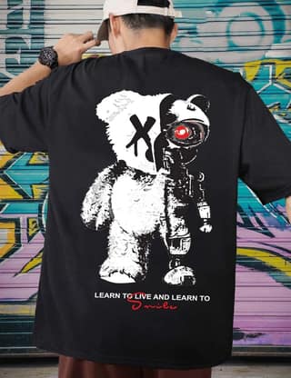 SCOTT FINCHER Men's Streetwear Hip Hop T-Shirt, Black and White Graphic Print, Short Sleeve, Loose Fit : AA(ARN)BLACK_170