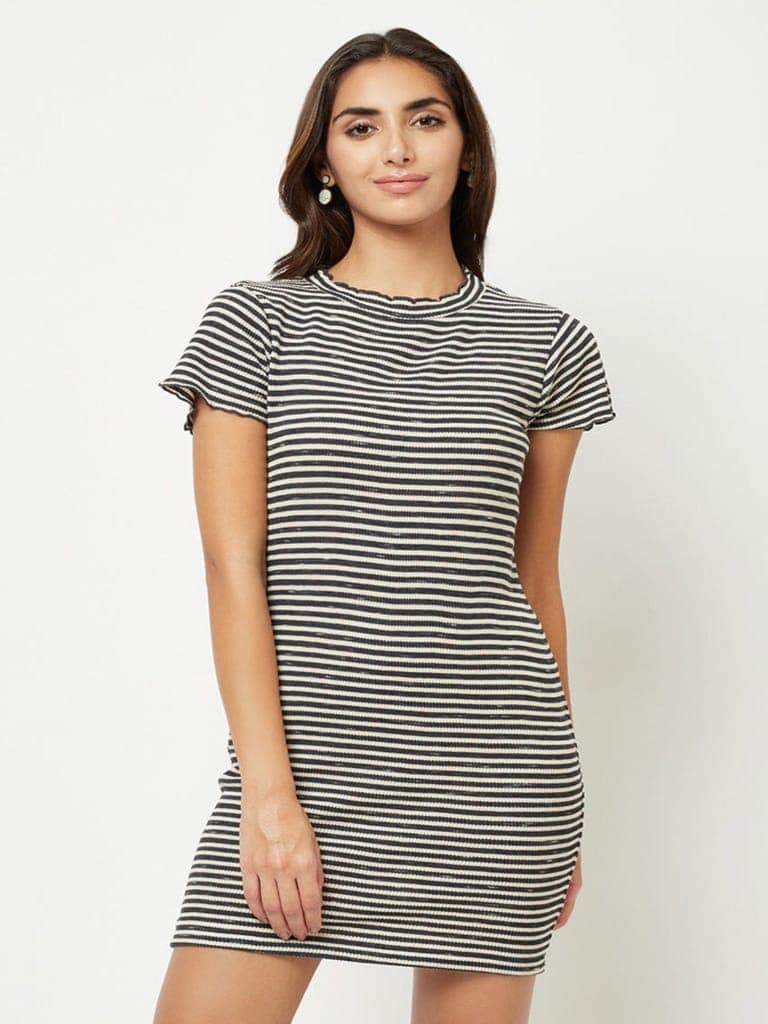 Black Striped Fitted Dress view 3