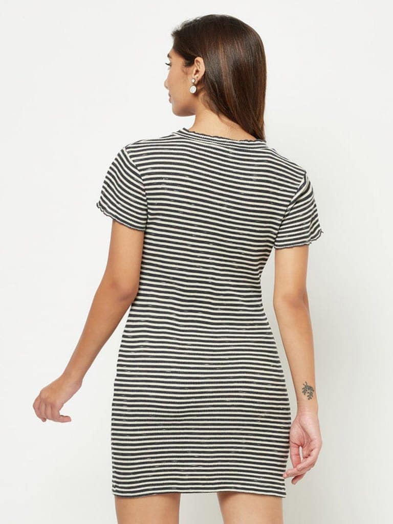 Black Striped Fitted Dress view 6