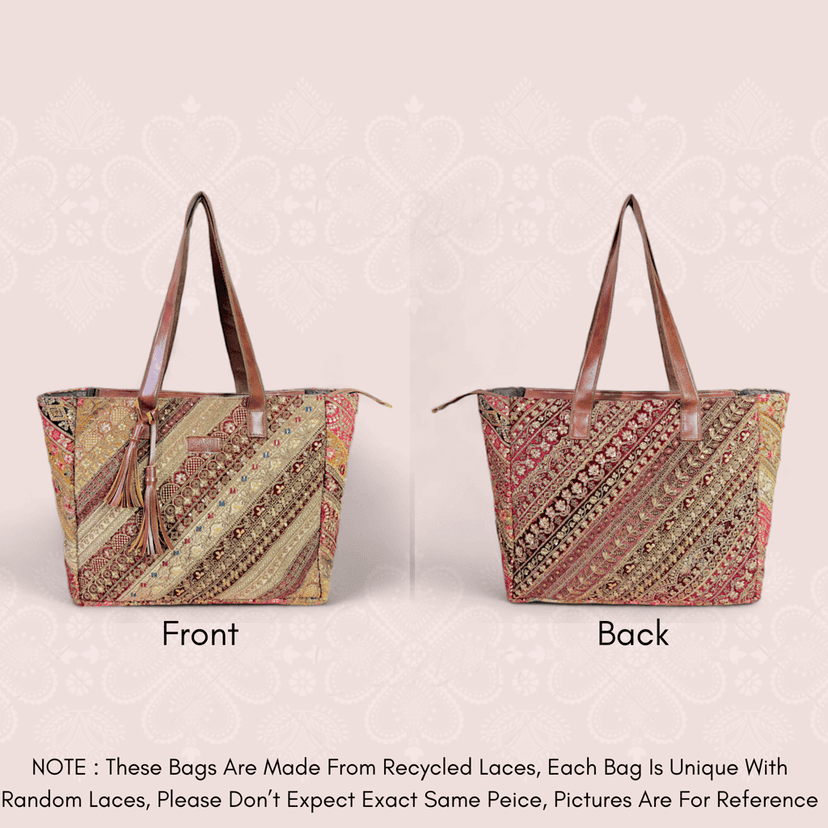 PRASHU Recycled Embroidery Lace Tote Bag Women Handbag For Office, Shopping,Travel & Gifting Shoulder Bag For Women & Girls view 5
