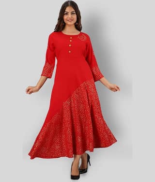 FABRR - Red Rayon Women's Anarkali Kurti ( Pack of 1 )
