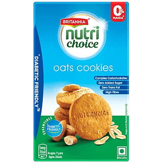 Britannia Nutrichoice Essentials Oats Cookies - No Added Sugar & Diabetic Friendly, Rich In Dietary Fibre, 150 G