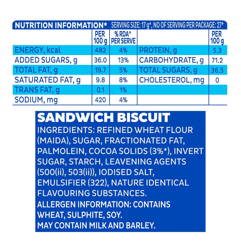Cadbury Oreo Vanilla flavour Cookie Sandwich Cream Biscuit, 113.75 g view 6