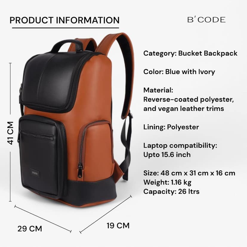 B'CODE Daypack BACKPACK 26 Liters Water Resistant & Top-Open | Padded | Premium Microfibre Laptop Backpack with Trolley Sleeve | for Men and Women view 3
