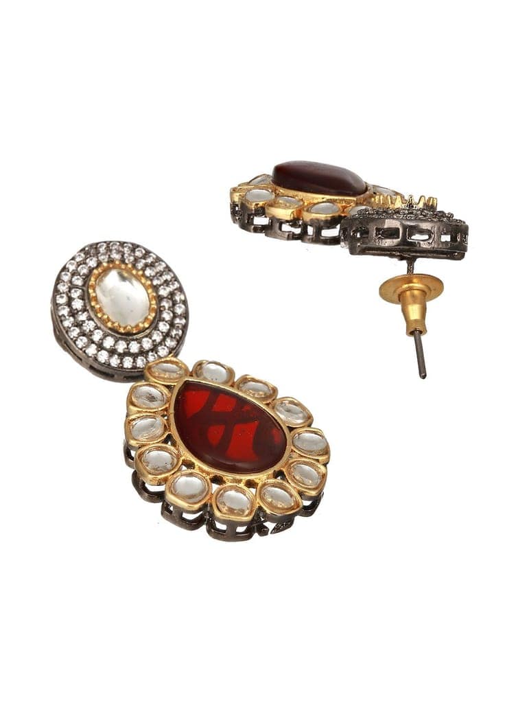 Victorian Polish Maroon & Turquoise Kundan Studded Floral Necklace Jewellery Set view 7