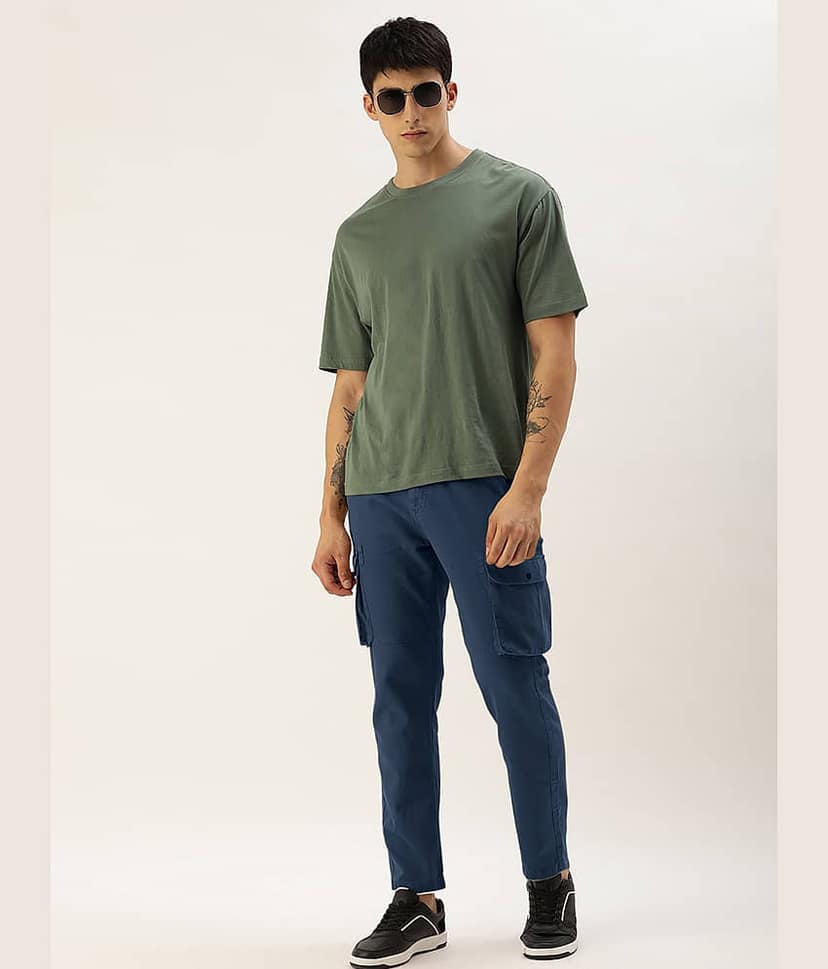 IVOC Men Regular Fit Mid-Rise Pure Cotton Cargos Trousers view 4