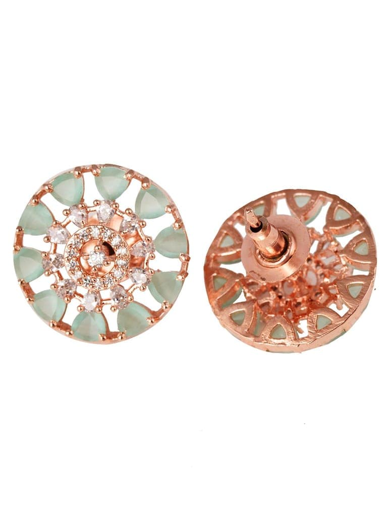 Subtle Light blue tops Turquoise studs AD handcrafted rose gold plated earrings view 3