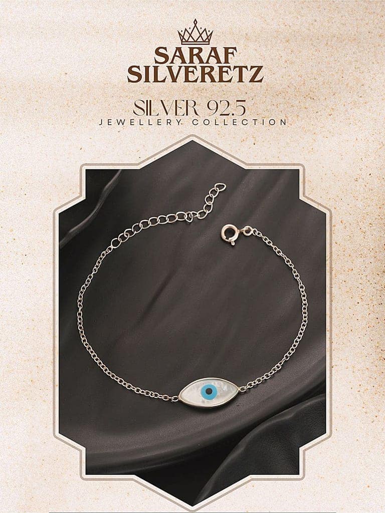 925 Silver Evil Eye Blue Minimal Adjustable Chain Charm Bracelet view 6