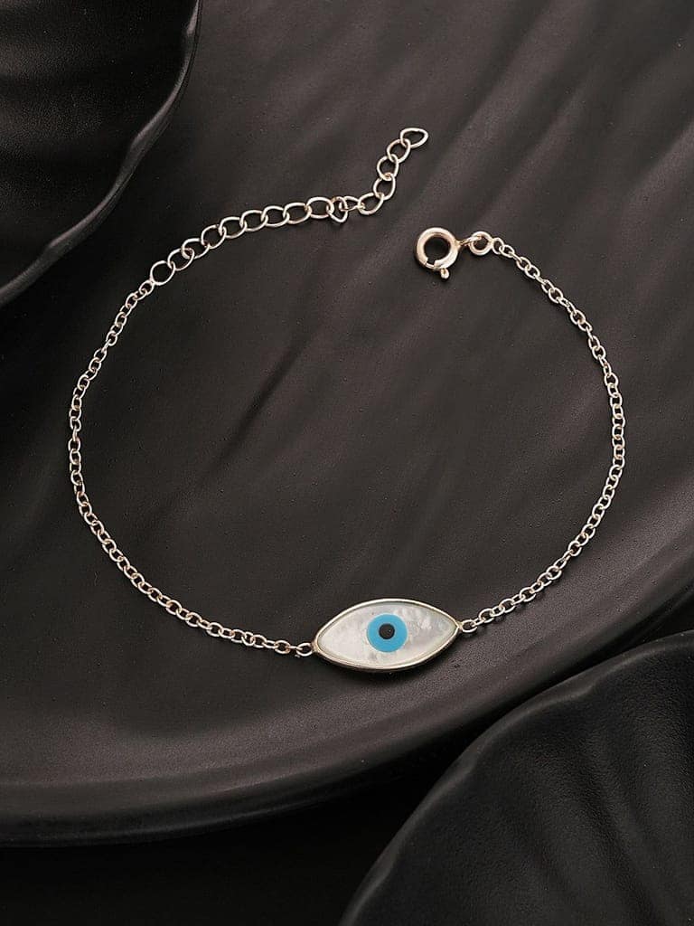 925 Silver Evil Eye Blue Minimal Adjustable Chain Charm Bracelet view 7