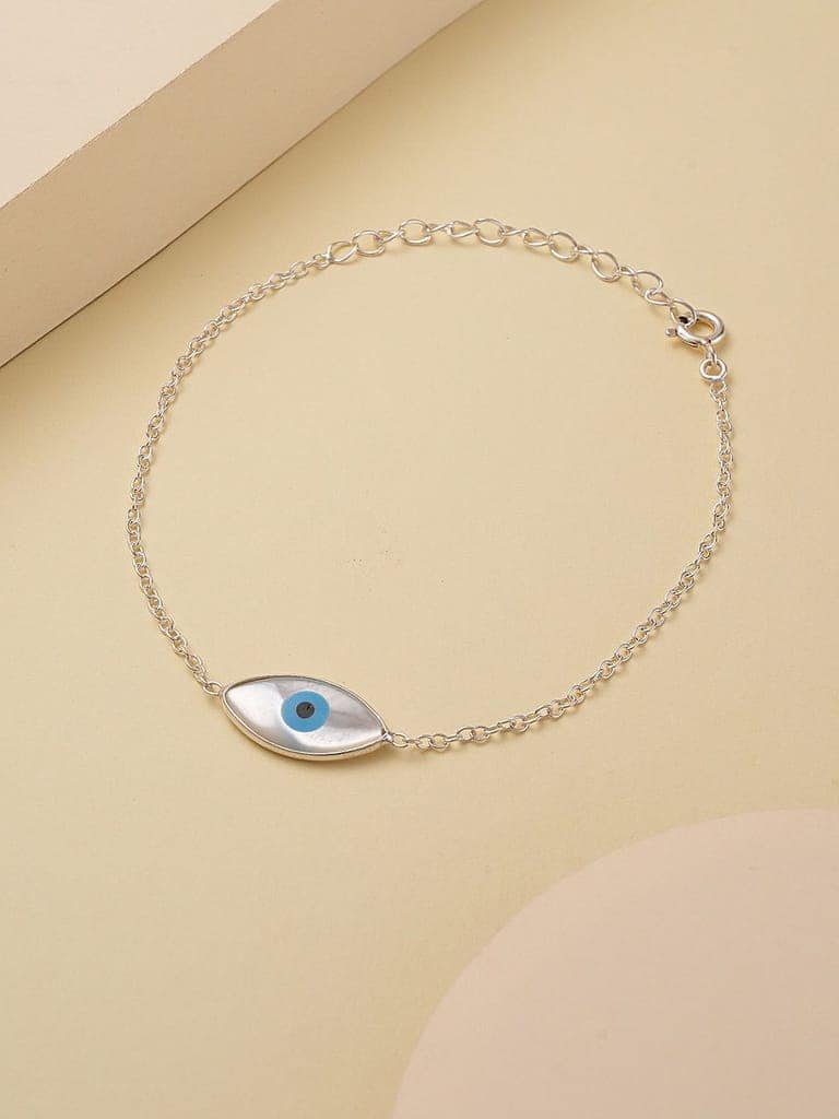 925 Silver Evil Eye Blue Minimal Adjustable Chain Charm Bracelet view 9