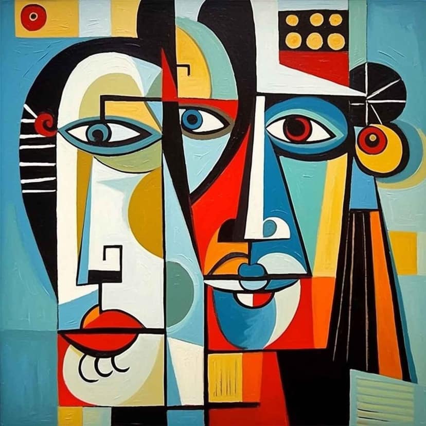 PICASSO STYLE MURAL PAINTING 24in X 24in WITH BLACK FRAME view 2