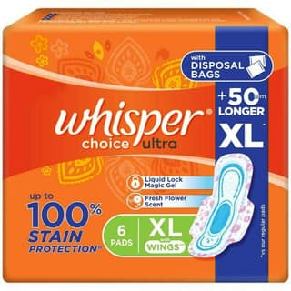 Whisper Choice Ultra Sanitary Napkin with Wings (XL), 6 Pads