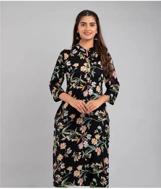 MAUKA - Black Rayon Women's Straight Kurti ( Pack of 1 )