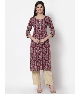 HISHAM - Wine Rayon Women's Straight Kurti ( Pack of 1 )