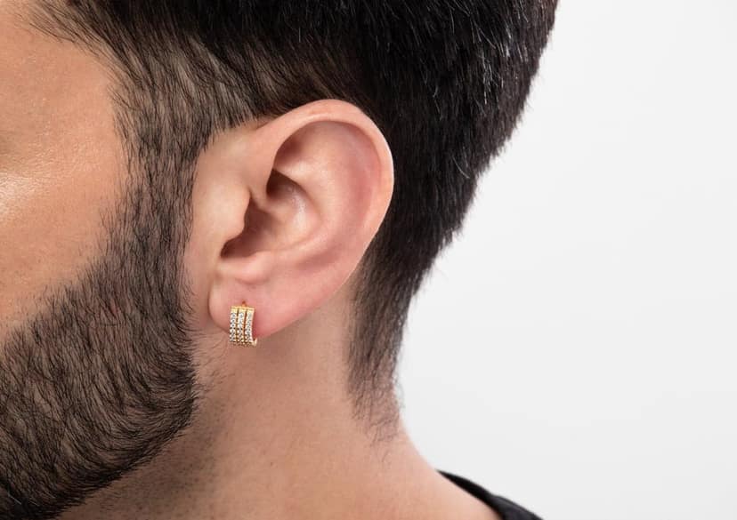 Three Line Boxed Hoop Earring For Men (1 Pc Only) view 3