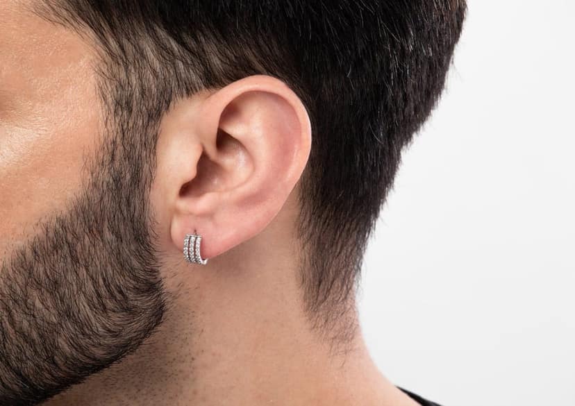 Three Line Boxed Hoop Earring For Men (1 Pc Only) view 4