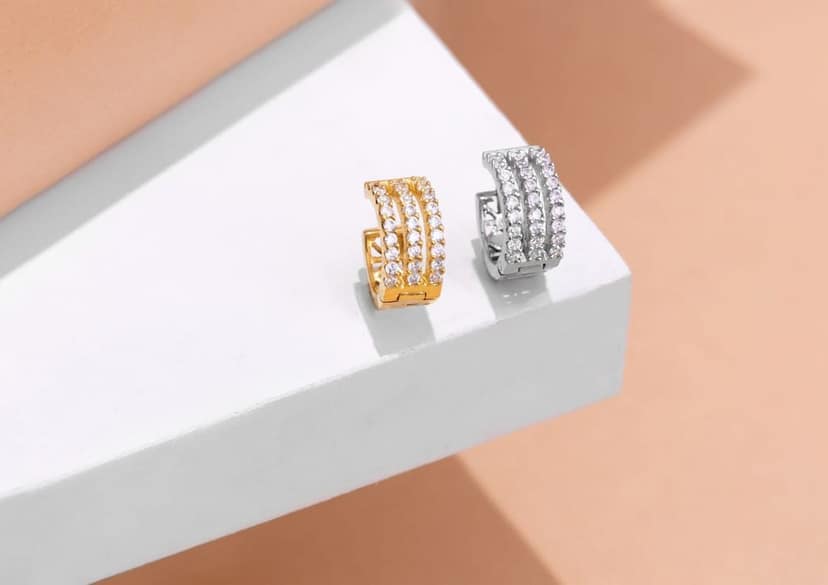 Three Line Boxed Hoop Earring For Men (1 Pc Only) view 7