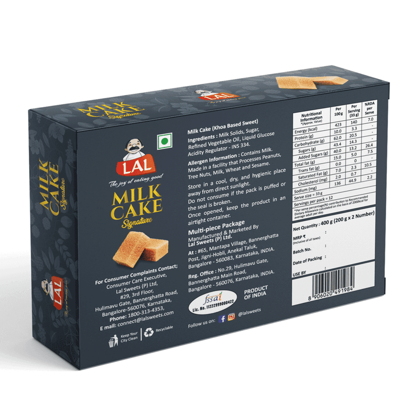 Lal Sweets Milk Cake Premium 400g (Pack of 1) Made with Sugar and Milk Solids || Authentic and Traditional Fresh Milk Based Indian Sweet || Milk Burfi || Fresh Doodh Sweet view 2