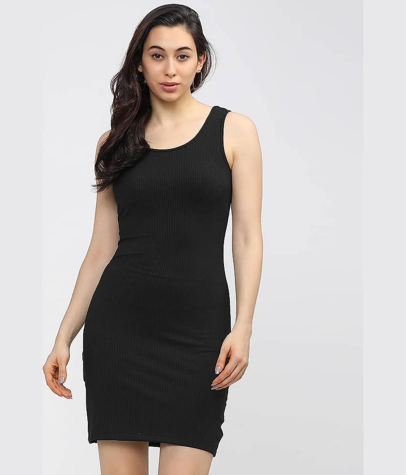 Tokyo Talkies Women Polyester Solid Bodycon Dress ( Black )