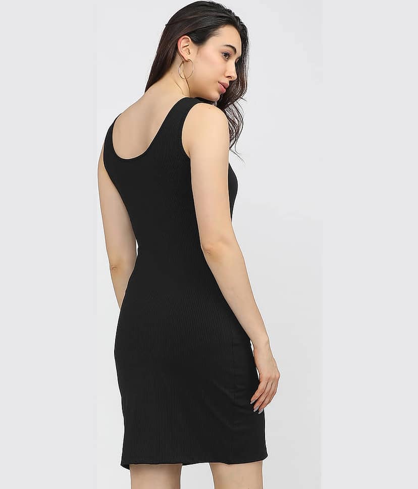 Tokyo Talkies Women Polyester Solid Bodycon Dress ( Black ) view 3