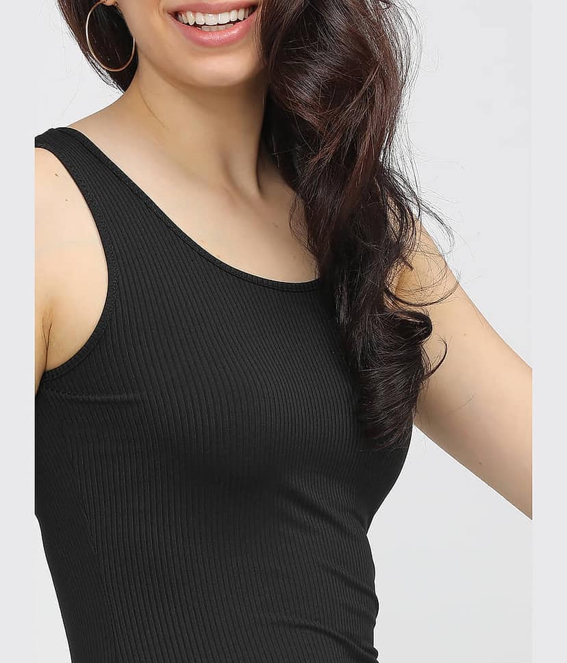 Tokyo Talkies Women Polyester Solid Bodycon Dress ( Black ) view 4