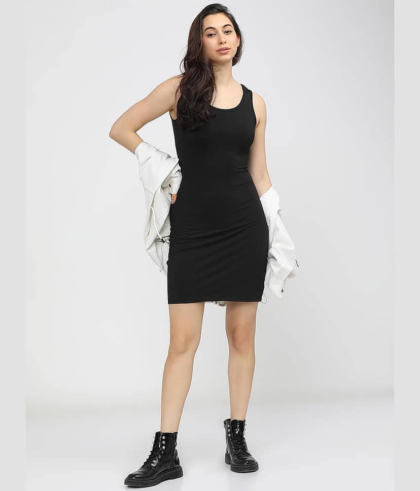 Tokyo Talkies Women Polyester Solid Bodycon Dress ( Black ) view 5
