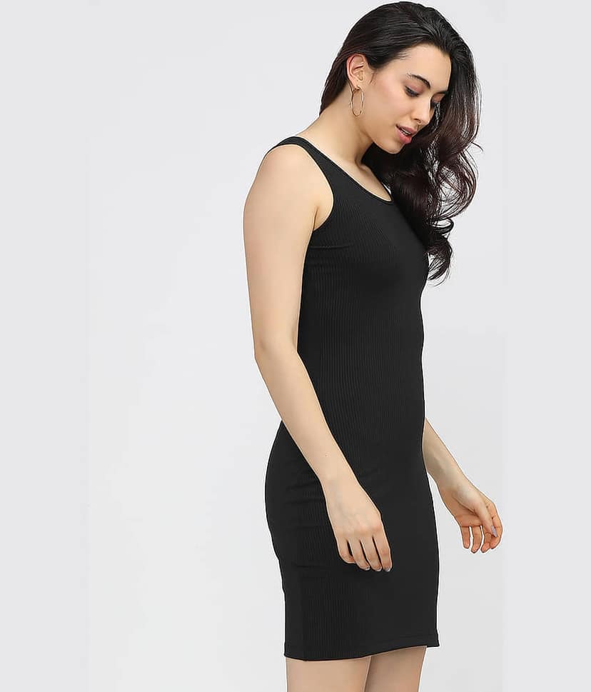 Tokyo Talkies Women Polyester Solid Bodycon Dress ( Black ) view 6