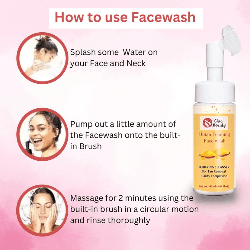 Chic Beauty Foaming Face Wash Combo with Built-in Silicone Brush (Rice Foaming Face Wash 150ml + Ubtan Foaming Face Wash 150ml + Skin Brightening Foaming Face Wash 150ml) view 6