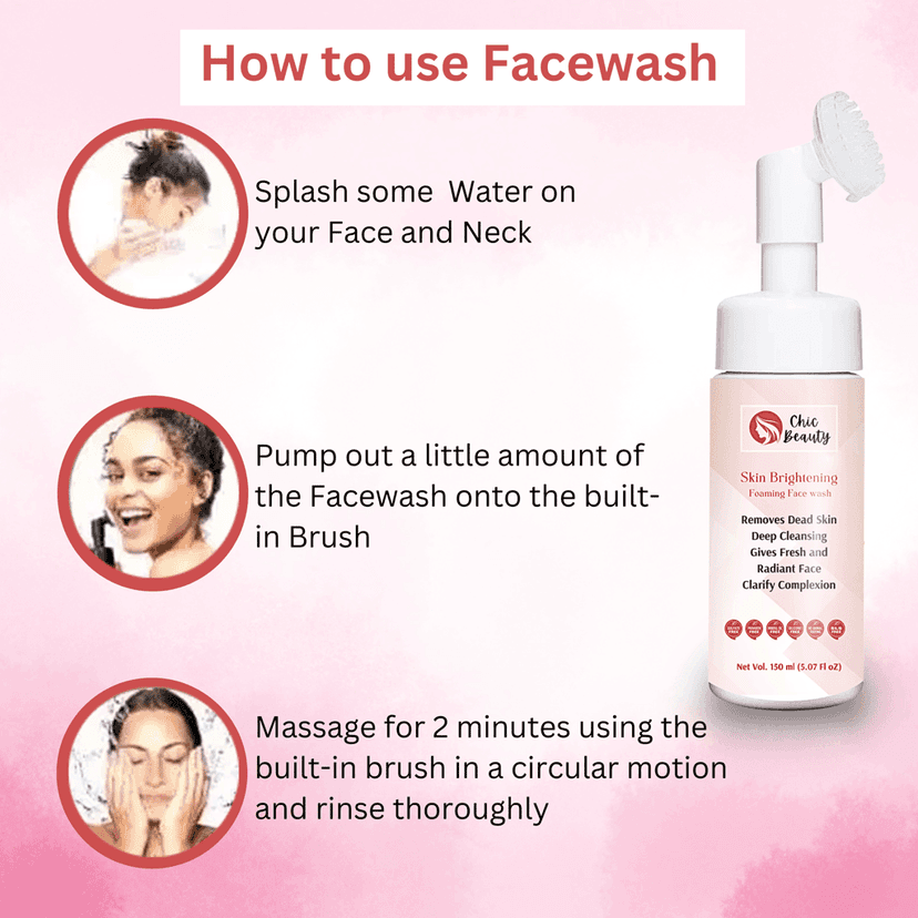 Chic Beauty Foaming Face Wash Combo with Built-in Silicone Brush (Rice Foaming Face Wash 150ml + Ubtan Foaming Face Wash 150ml + Skin Brightening Foaming Face Wash 150ml) view 7