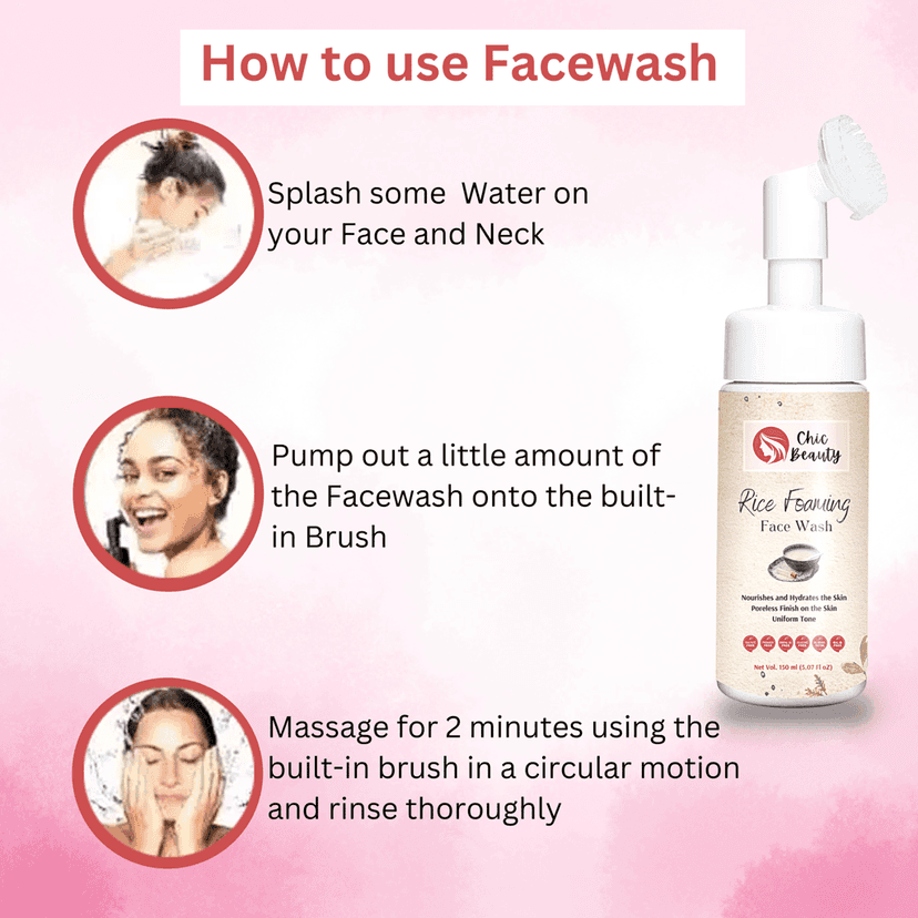 Chic Beauty Foaming Face Wash Combo with Built-in Silicone Brush (Rice Foaming Face Wash 150ml + Ubtan Foaming Face Wash 150ml + Skin Brightening Foaming Face Wash 150ml) view 8
