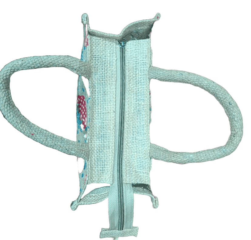 Striped Jute Tote Bag with Button Closure view 2