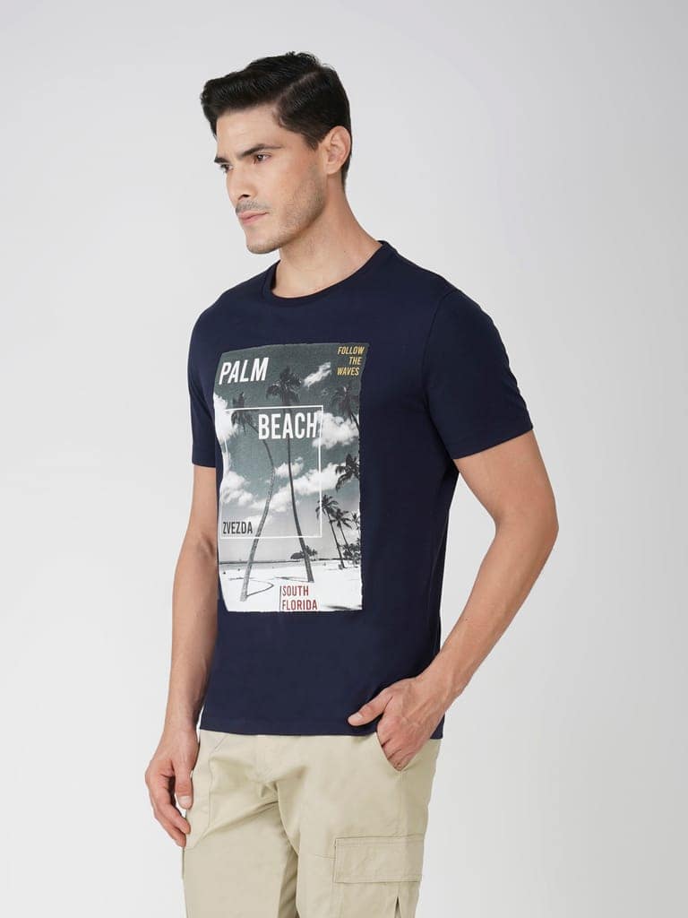 Men’s Breathable Cotton Graphic Tee for Casual Wear-Navy view 3