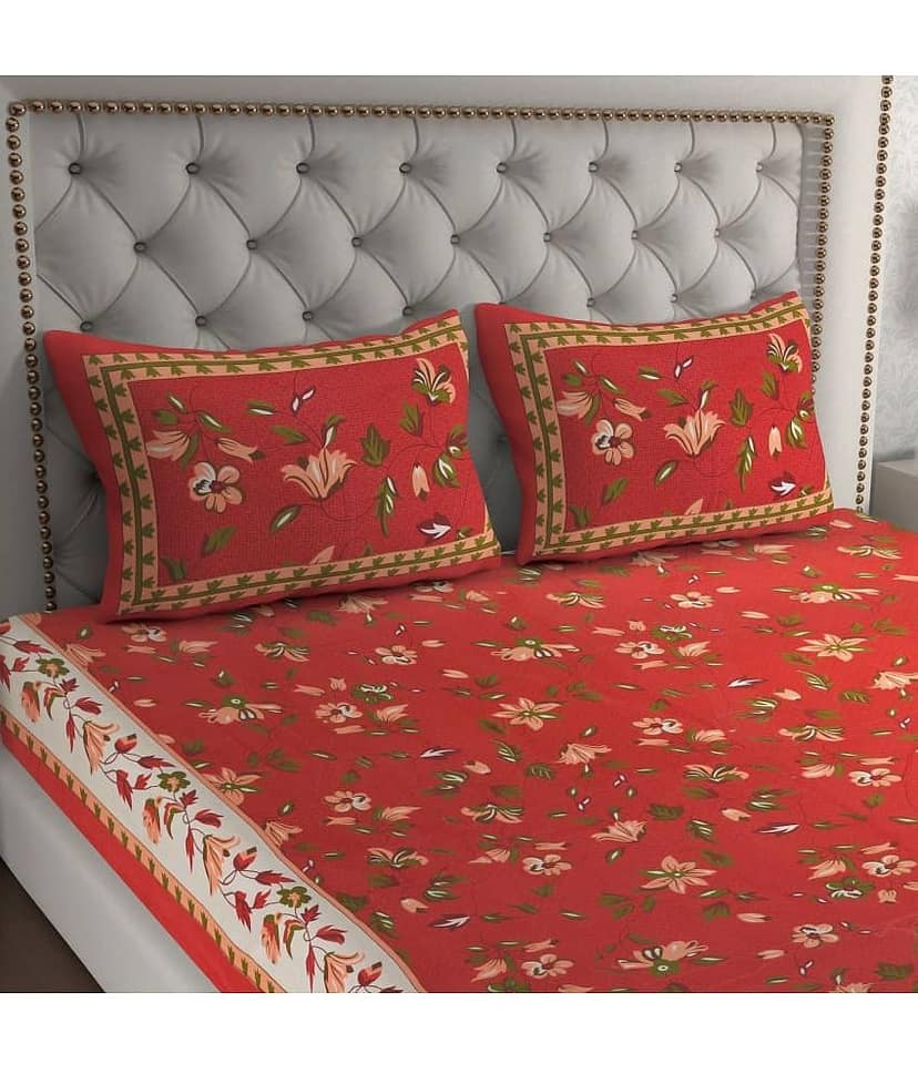 Cosito Cotton 1 Double Bedsheet with 2 Pillow Covers ( Red ) view 2