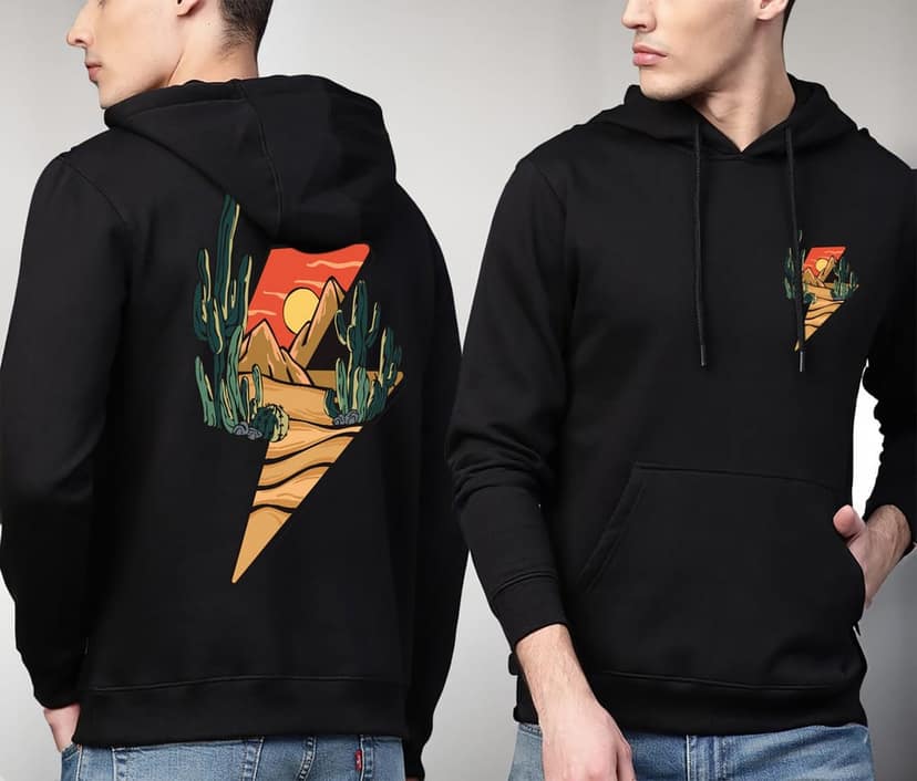 SCOTT FINCHER Black Hoodie Featuring a Desert Scene with Cacti and Mountains : AA(RSHOD)BLACK_243 view 3