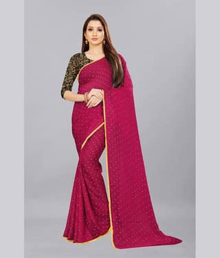 Rhey Chiffon Printed Saree With Unstitched Blouse Piece ( Blue )