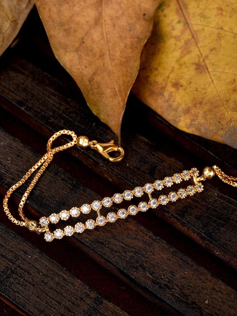Gold Toned & White AD Studded Wraparound Adjustable Bracelet view 2