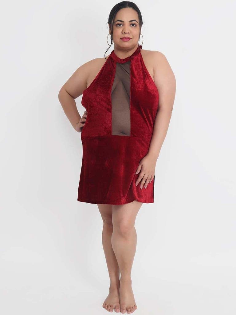 Plus Size Hot Net and Velvet Babydoll Bikini Dress for Honeymoon BB8M view 4