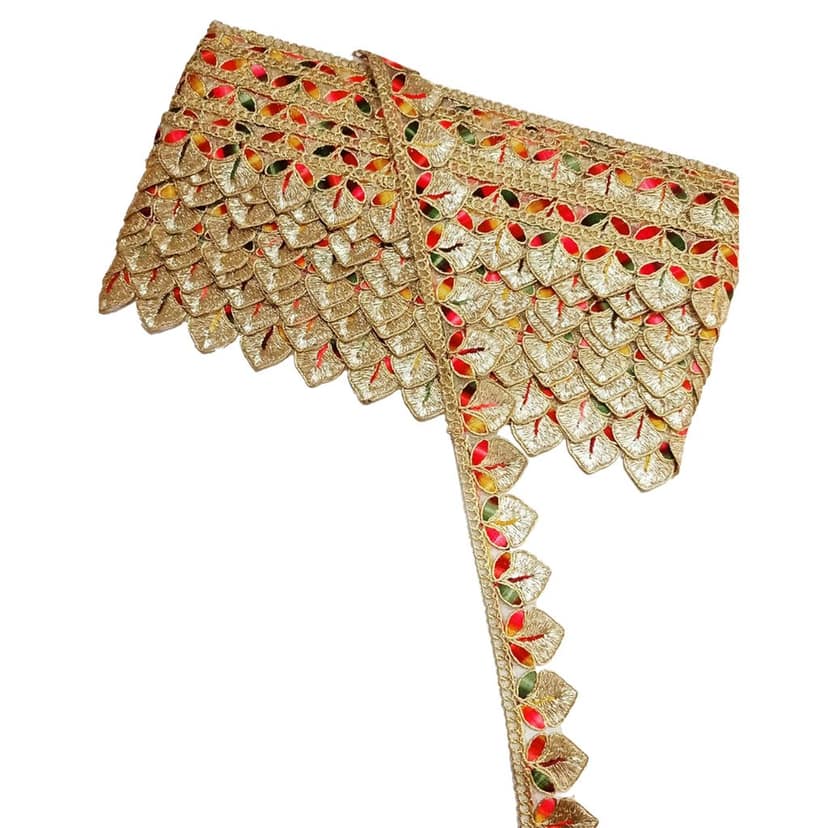 Multicolor Gota Patti Lace Border Sewing Embroidery Ribbon Trim Golden Zari Cutwork Fabric Decoration Craft Clothes 3 cm Width 9 Meter Roll For Saree Suit Bridal Dupatta Blouse Dress Choli Lehenga Anarkali Hijab Gown Kurti view 2