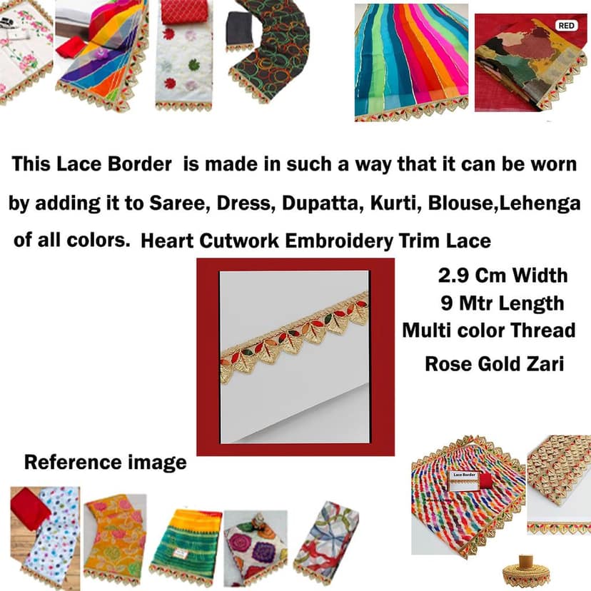 Multicolor Gota Patti Lace Border Sewing Embroidery Ribbon Trim Golden Zari Cutwork Fabric Decoration Craft Clothes 3 cm Width 9 Meter Roll For Saree Suit Bridal Dupatta Blouse Dress Choli Lehenga Anarkali Hijab Gown Kurti view 3