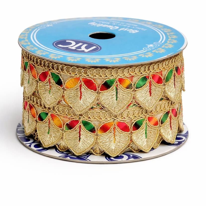 Multicolor Gota Patti Lace Border Sewing Embroidery Ribbon Trim Golden Zari Cutwork Fabric Decoration Craft Clothes 3 cm Width 9 Meter Roll For Saree Suit Bridal Dupatta Blouse Dress Choli Lehenga Anarkali Hijab Gown Kurti view 4
