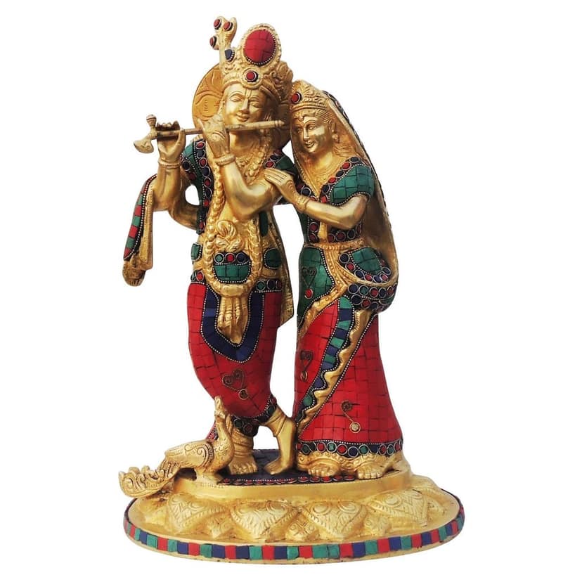 Brass Radha Krishna God Idol - Classic Temple Decor, Height : 17 Inch (BSMAS399 M) view 2
